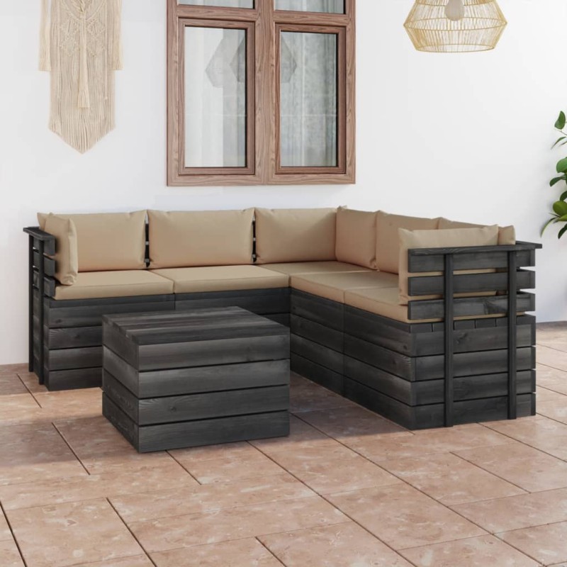 vidaXL Muebles de palets de jardín 6 piezas cojines madera maciza pino vidaXL Muebles de palets de jardín 6 piezas cojines madera maciza pino