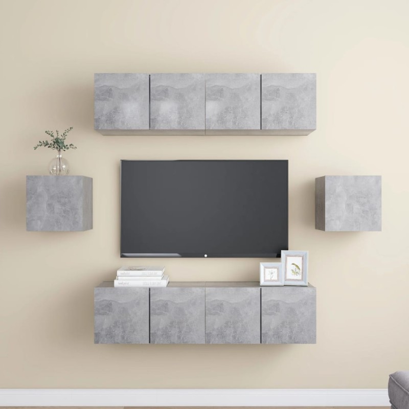 vidaXL Set muebles de salón TV 6 pzas madera ingeniería gris hormigón vidaXL Set muebles de salón TV 6 pzas madera ingeniería gris hormigón