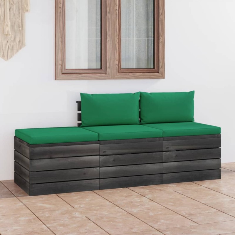 vidaXL Muebles de jardín de palets 3 piezas cojines madera maciza pino vidaXL Muebles de jardín de palets 3 piezas cojines madera maciza pino