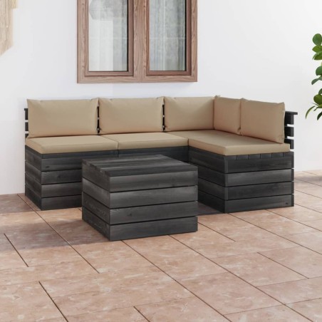 vidaXL Muebles de palés de jardín 5 piezas cojines madera maciza pino