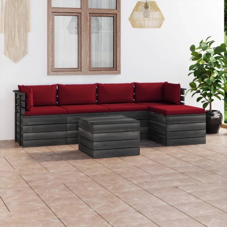vidaXL Muebles de palets de jardín 6 piezas cojines madera maciza pino