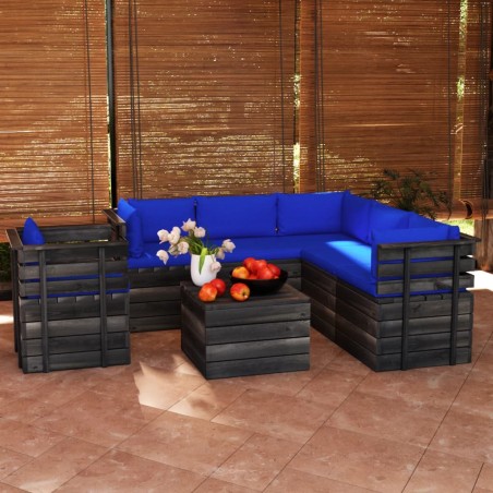 vidaXL Muebles de palets de jardín 7 piezas cojines madera maciza pino