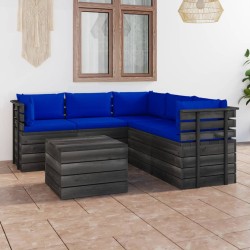 vidaXL Muebles de palets de jardín 6 piezas cojines madera maciza pino