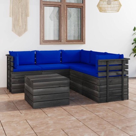 vidaXL Muebles de palets de jardín 6 piezas cojines madera maciza pino