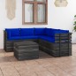 vidaXL Muebles de palets de jardín 6 piezas cojines madera maciza pino