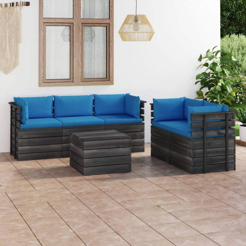 vidaXL Muebles de palets de jardín 6 piezas cojines madera maciza pino vidaXL Muebles de palets de jardín 6 piezas cojines madera maciza pino