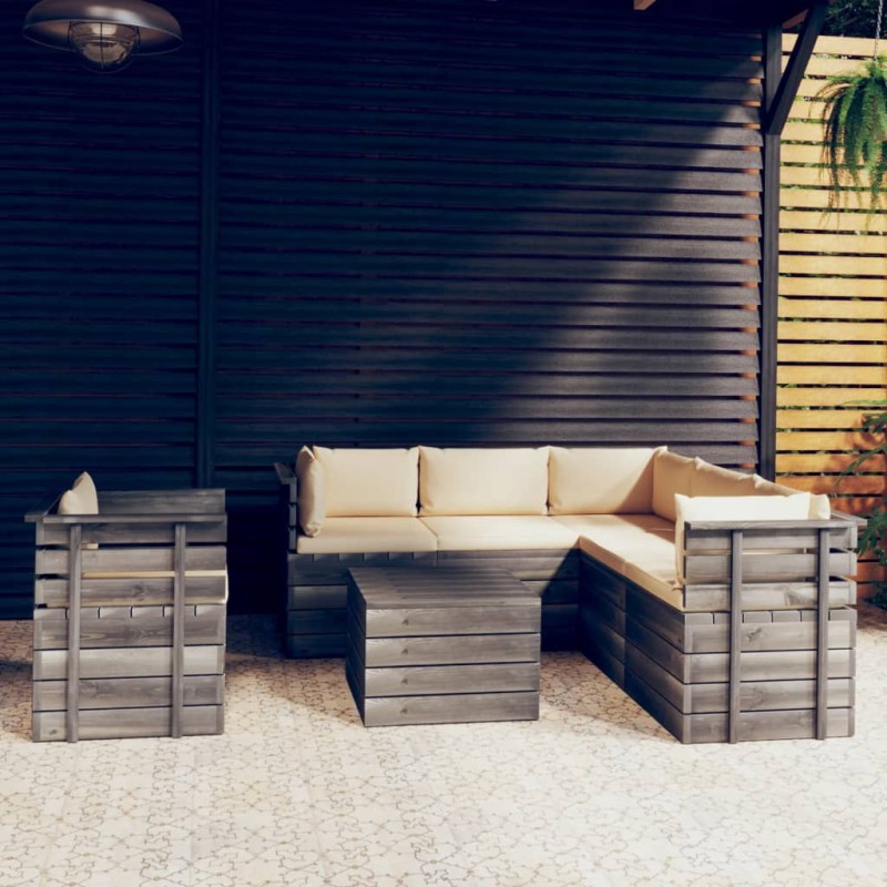 vidaXL Muebles de palets de jardín 7 piezas cojines madera maciza pino
