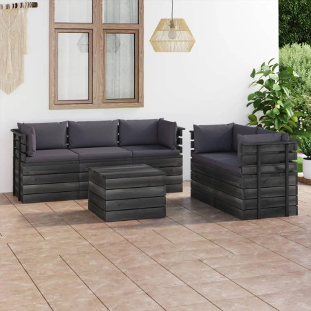 vidaXL Muebles de palets de jardín 6 piezas cojines madera maciza pino