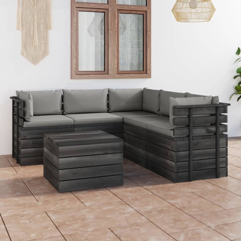 vidaXL Muebles de palets de jardín 6 piezas cojines madera maciza pino vidaXL Muebles de palets de jardín 6 piezas cojines madera maciza pino