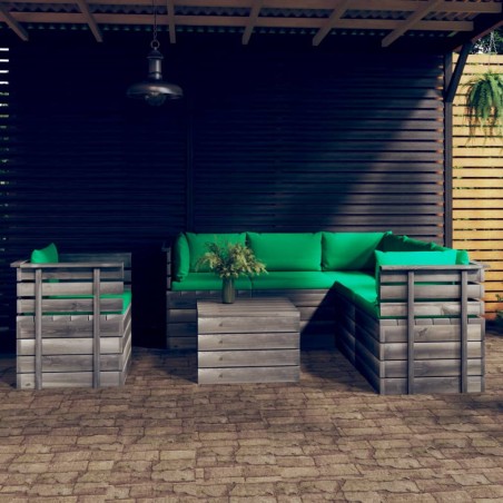 vidaXL Muebles de palets de jardín 7 piezas cojines madera maciza pino