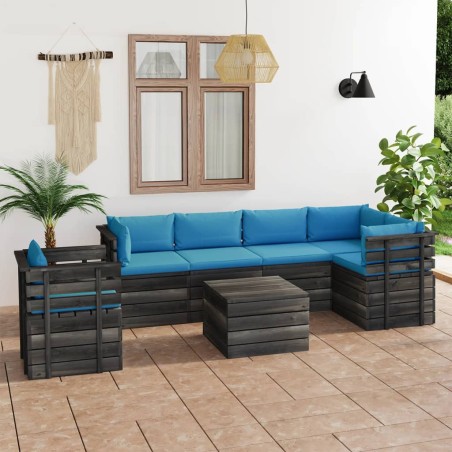 vidaXL Muebles de palets para jardín 7 pzas cojines madera maciza pino