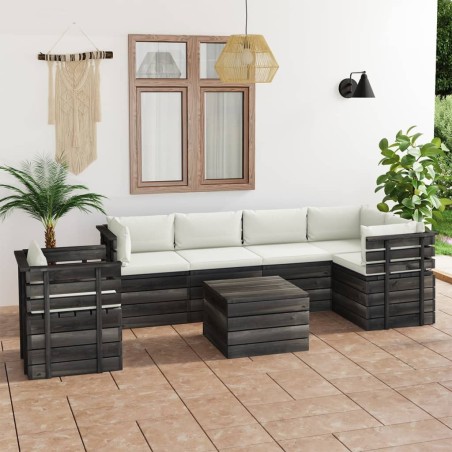 vidaXL Muebles de palets para jardín 7 pzas cojines madera maciza pino