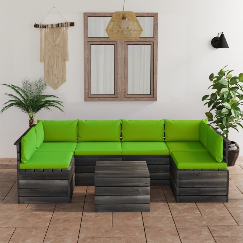 vidaXL Muebles de palets para jardín 7 pzas cojines madera maciza pino