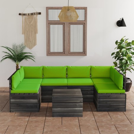 vidaXL Muebles de palets para jardín 7 pzas cojines madera maciza pino