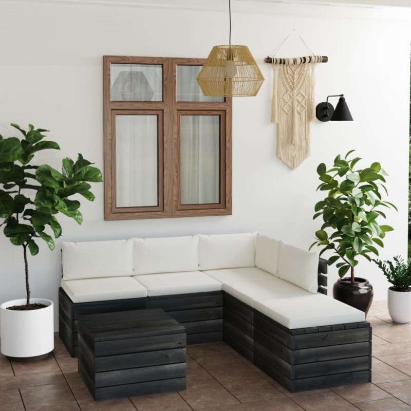 vidaXL Muebles de palets para jardín 6 pzas cojines madera maciza pino vidaXL Muebles de palets para jardín 6 pzas cojines madera maciza pino