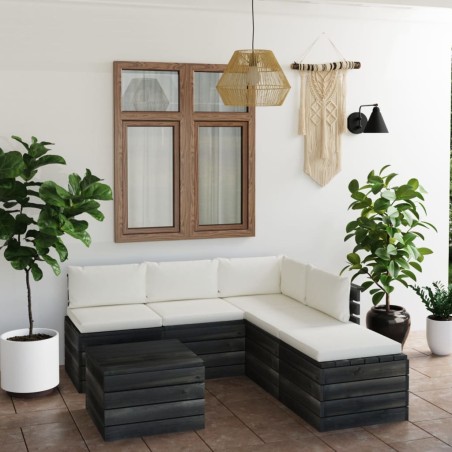 vidaXL Muebles de palets para jardín 6 pzas cojines madera maciza pino