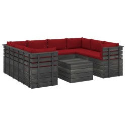 vidaXL Muebles de palets para jardín 9 pzas cojines madera maciza pino