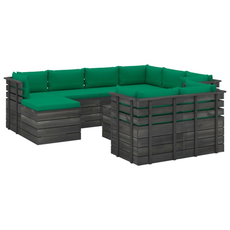 vidaXL Muebles de palets de jardín 10 pzas cojines madera maciza pino vidaXL Muebles de palets de jardín 10 pzas cojines madera maciza pino
