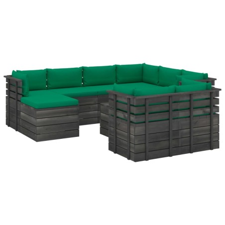 vidaXL Muebles de palets de jardín 10 pzas cojines madera maciza pino