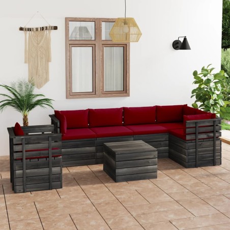 vidaXL Muebles de palets para jardín 7 pzas cojines madera maciza pino