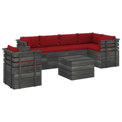 vidaXL Muebles de palets para jardín 7 pzas cojines madera maciza pino