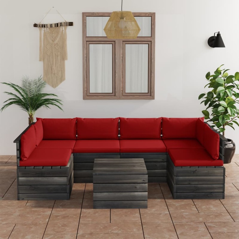 vidaXL Muebles de palets para jardín 7 pzas cojines madera maciza pino