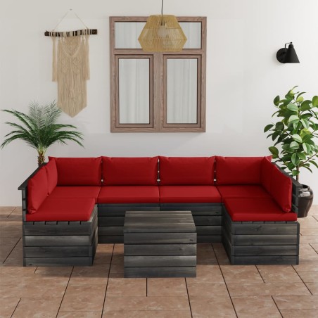 vidaXL Muebles de palets para jardín 7 pzas cojines madera maciza pino
