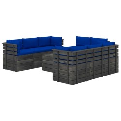 vidaXL Muebles de palets para jardín 9 pzas cojines madera maciza pino