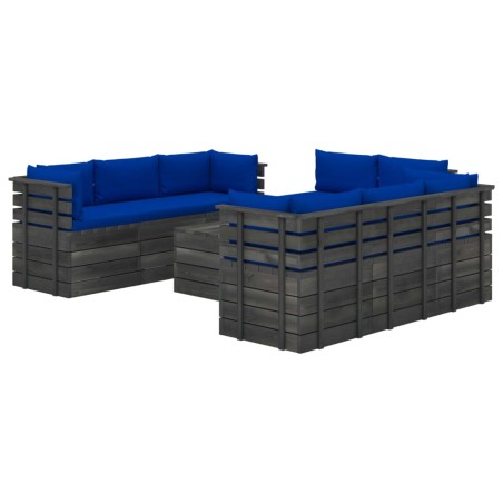 vidaXL Muebles de palets para jardín 9 pzas cojines madera maciza pino