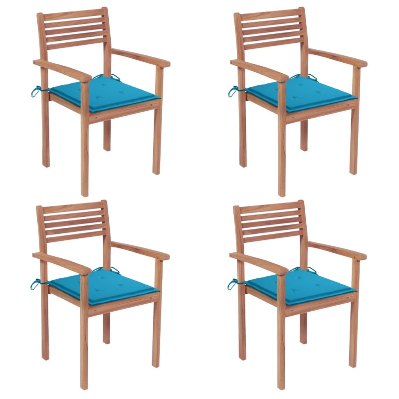 vidaXL Sillas de jardín 4 uds madera maciza de teca con cojines azules vidaXL Sillas de jardín 4 uds madera maciza de teca con cojines azules