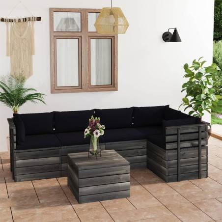 vidaXL Muebles de palets para jardín 6 pzas cojines madera maciza pino
