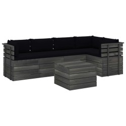 vidaXL Muebles de palets para jardín 6 pzas cojines madera maciza pino