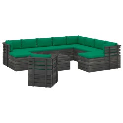 vidaXL Muebles de palets de jardín 12 pzas cojines madera maciza pino