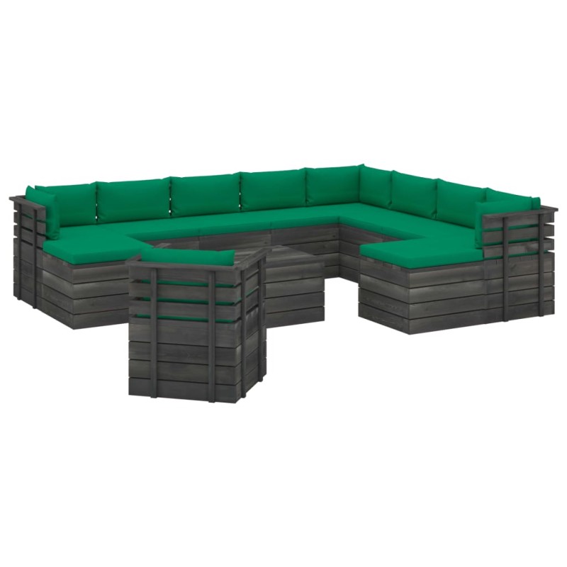 vidaXL Muebles de palets de jardín 12 pzas cojines madera maciza pino vidaXL Muebles de palets de jardín 12 pzas cojines madera maciza pino