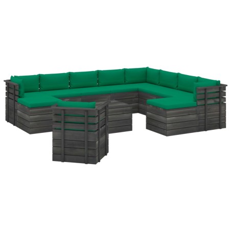 vidaXL Muebles de palets de jardín 12 pzas cojines madera maciza pino