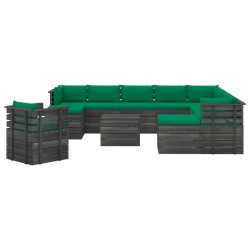 vidaXL Muebles de palets de jardín 12 pzas cojines madera maciza pino