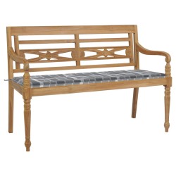 vidaXL Banco Batavia madera maciza teca y cojín a cuadros gris 150 cm