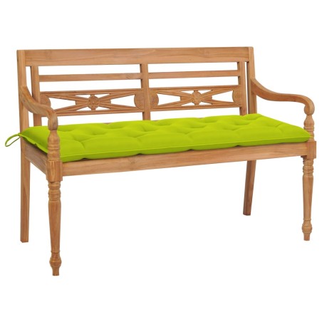 vidaXL Banco Batavia madera maciza teca y cojín verde brillante 150 cm