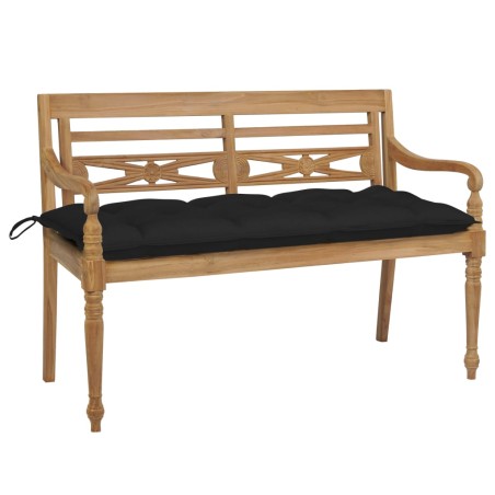 vidaXL Banco Batavia de teca maciza con cojín negro 120 cm