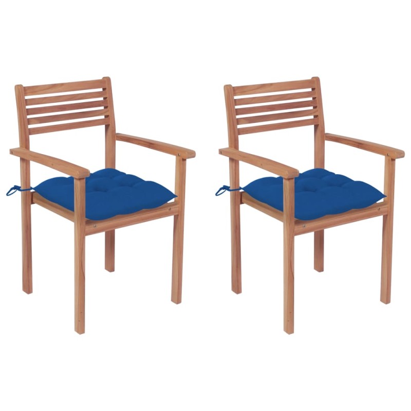 vidaXL Sillas de jardín 2 uds madera maciza de teca con cojines azules vidaXL Sillas de jardín 2 uds madera maciza de teca con cojines azules