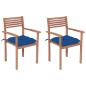 vidaXL Sillas de jardín 2 uds madera maciza de teca con cojines azules vidaXL Sillas de jardín 2 uds madera maciza de teca con cojines azules