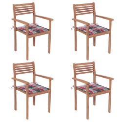 vidaXL Sillas de jardín 4 uds madera maciza teca cojines cuadros rojos