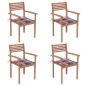 vidaXL Sillas de jardín 4 uds madera maciza teca cojines cuadros rojos
