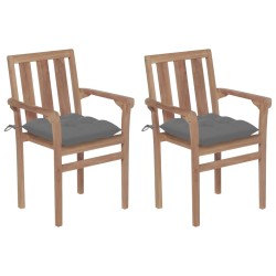 vidaXL Sillas de jardín 2 unidades madera de teca con cojines gris
