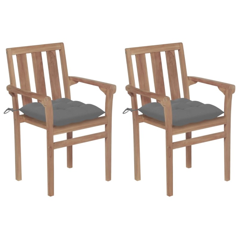 vidaXL Sillas de jardín 2 unidades madera de teca con cojines gris vidaXL Sillas de jardín 2 unidades madera de teca con cojines gris