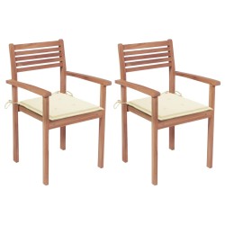 vidaXL Sillas de jardín 2 uds madera maciza de teca con cojines crema