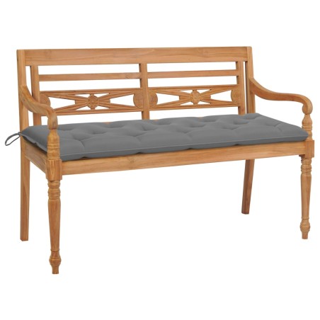 vidaXL Banco Batavia madera maciza de teca con cojín gris 150 cm