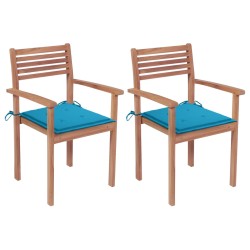 vidaXL Sillas de jardín 2 uds madera maciza de teca con cojines azules