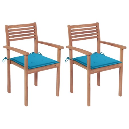 vidaXL Sillas de jardín 2 uds madera maciza de teca con cojines azules