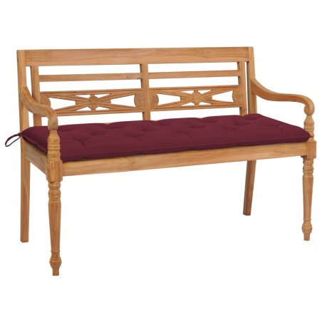 vidaXL Banco Batavia madera maciza de teca con cojín color vino 150 cm